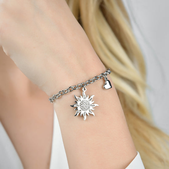 BRACELET SOLAIRE EN ACIER POUR FEMME AVEC CRISTAUX BLANCS