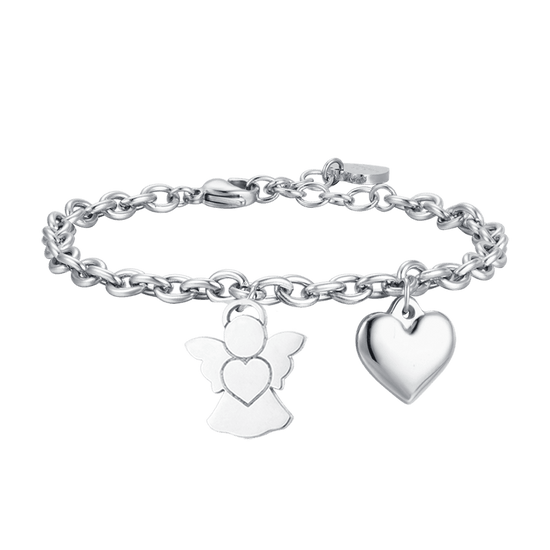 BRACELET FEMME EN ACIER AVEC BRELOQUE ANGE ET COEUR