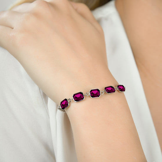 BRACELET FEMME EN ACIER AVEC CRISTAUX FUCHSIA