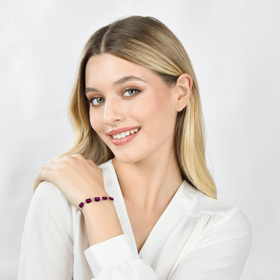 BRACELET FEMME EN ACIER AVEC CRISTAUX FUCHSIA