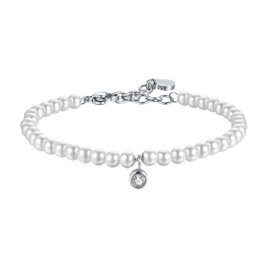 BRACELET FEMME EN ACIER AVEC PERLES ET CRISTAL BLANC