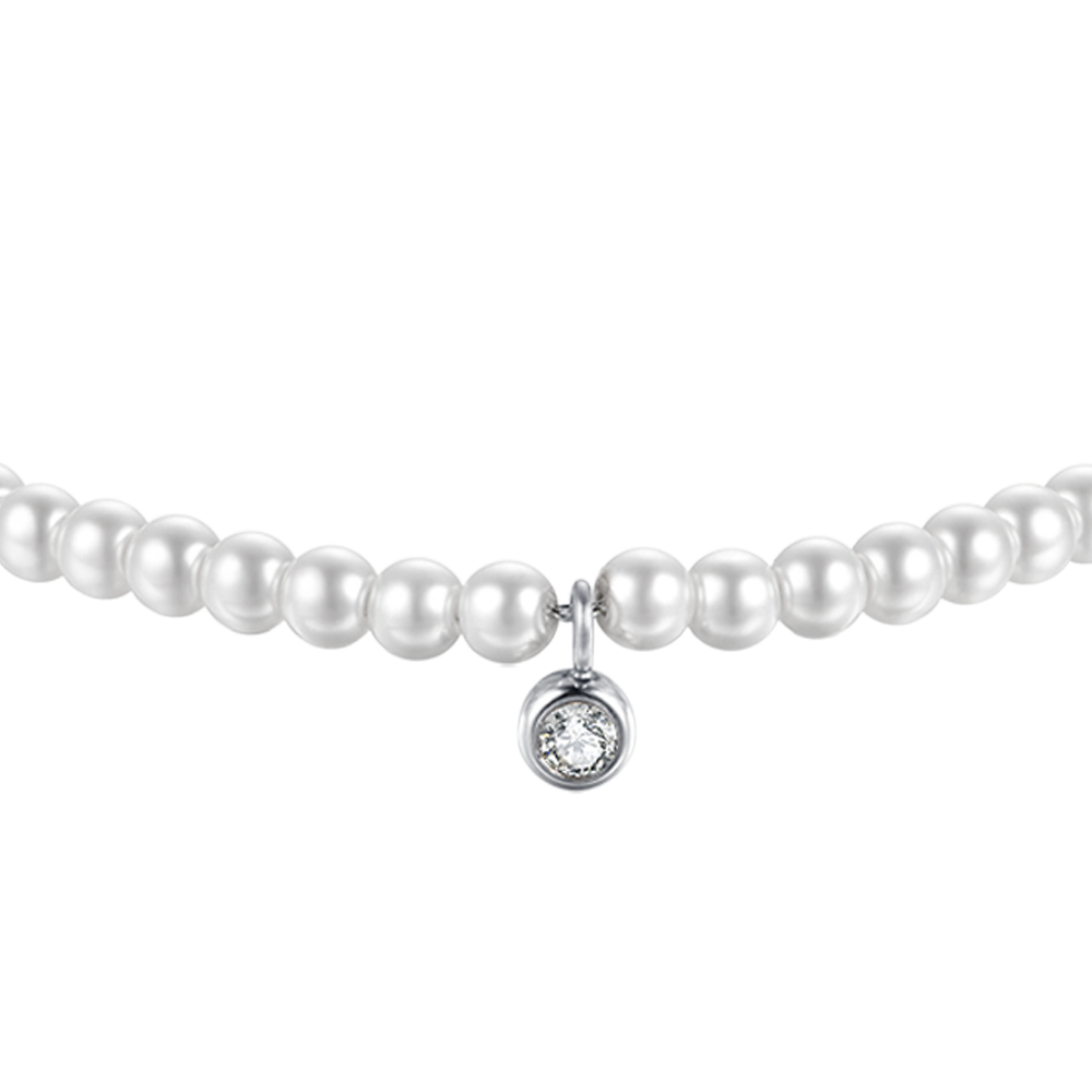 BRACELET FEMME EN ACIER AVEC PERLES ET CRISTAL BLANC