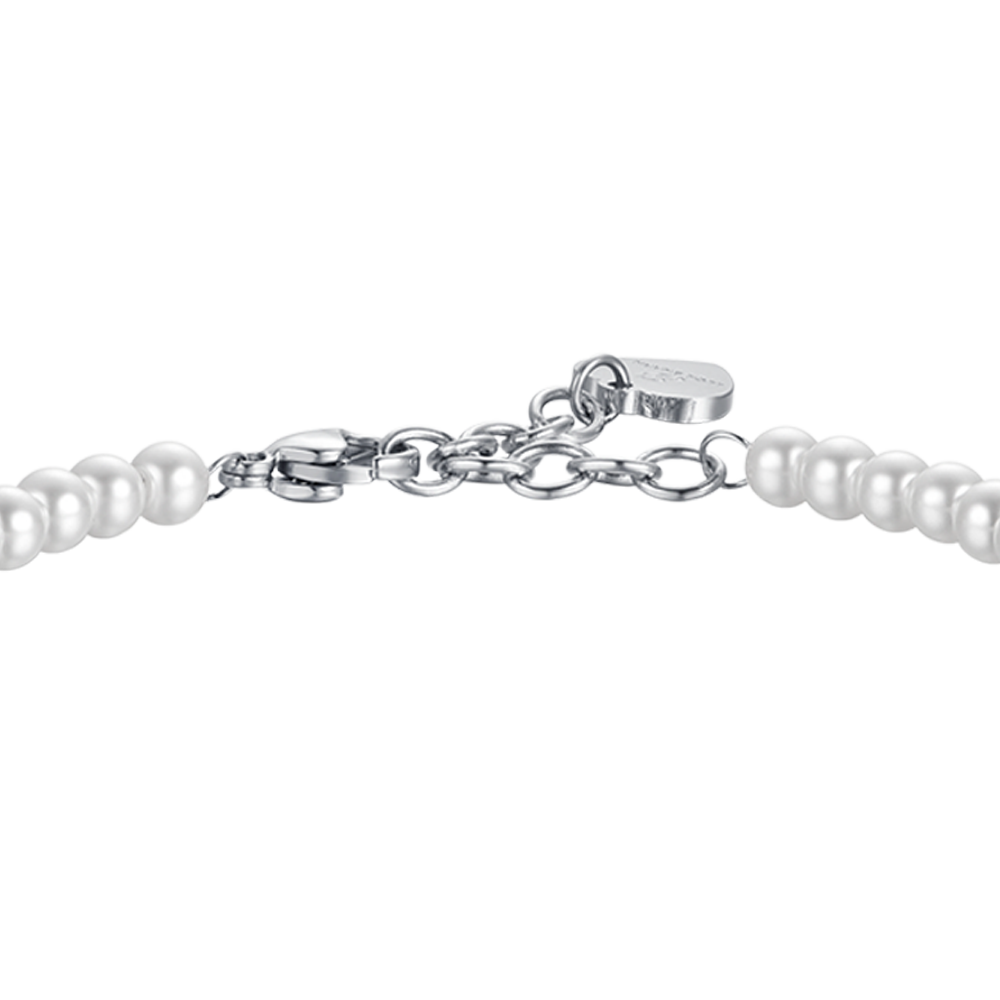 BRACELET FEMME EN ACIER AVEC PERLES ET CRISTAL BLANC