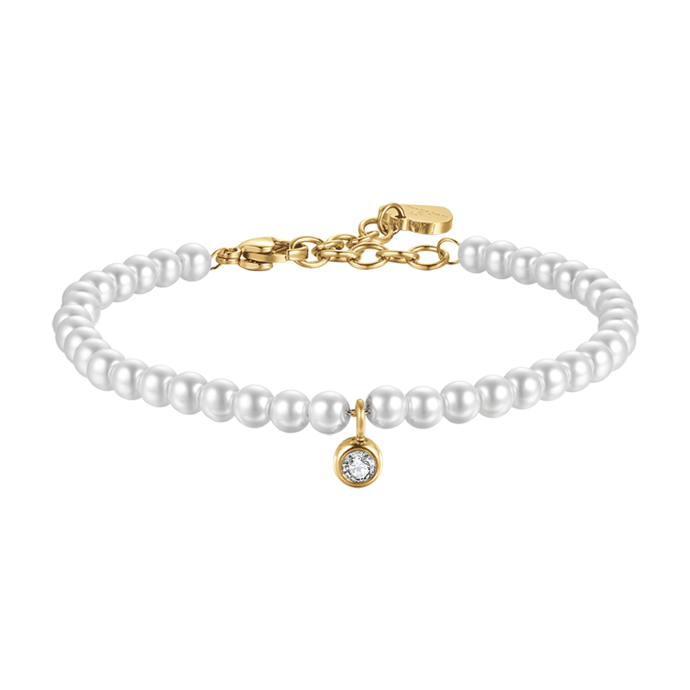 BRACELET FEMME EN ACIER DORÉ IP AVEC PERLES DE CRISTAL BLANC