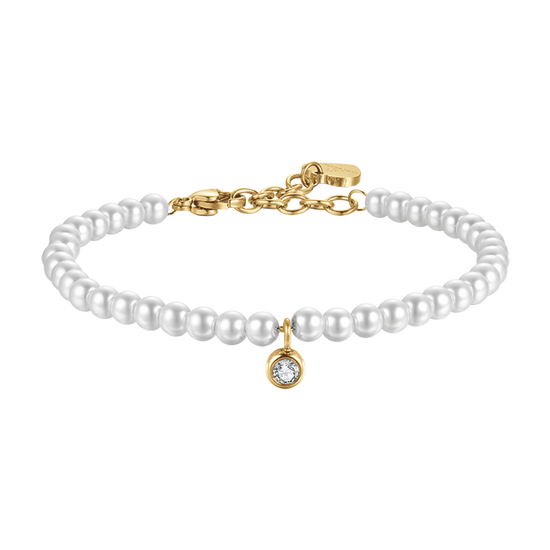 BRACELET FEMME EN ACIER DORÉ IP AVEC PERLES DE CRISTAL BLANC