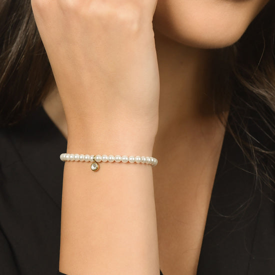 BRACELET FEMME EN ACIER DORÉ IP AVEC PERLES DE CRISTAL BLANC