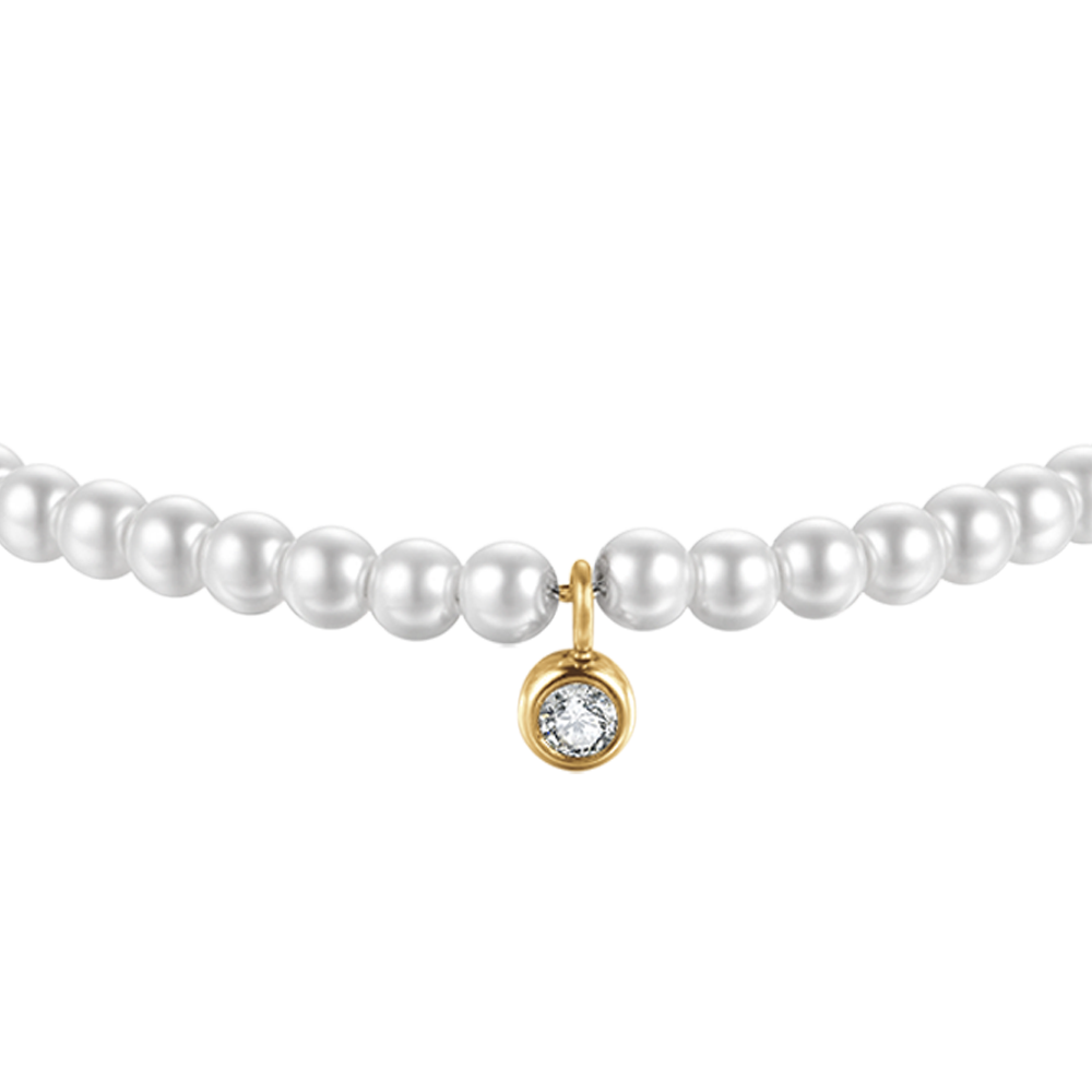 BRACELET FEMME EN ACIER DORÉ IP AVEC PERLES DE CRISTAL BLANC