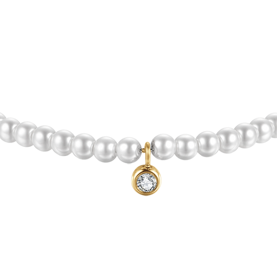 BRACELET FEMME EN ACIER DORÉ IP AVEC PERLES DE CRISTAL BLANC