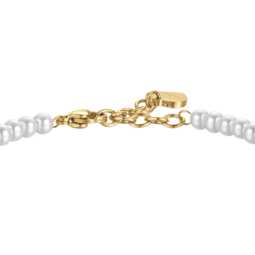 BRACELET FEMME EN ACIER DORÉ IP AVEC PERLES DE CRISTAL BLANC