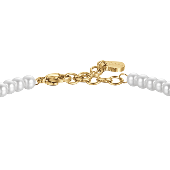 BRACELET FEMME EN ACIER DORÉ IP AVEC PERLES DE CRISTAL BLANC