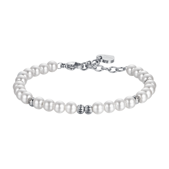 BRACELET FEMME EN ACIER AVEC PERLES ET ÉLÉMENTS EN ACIER