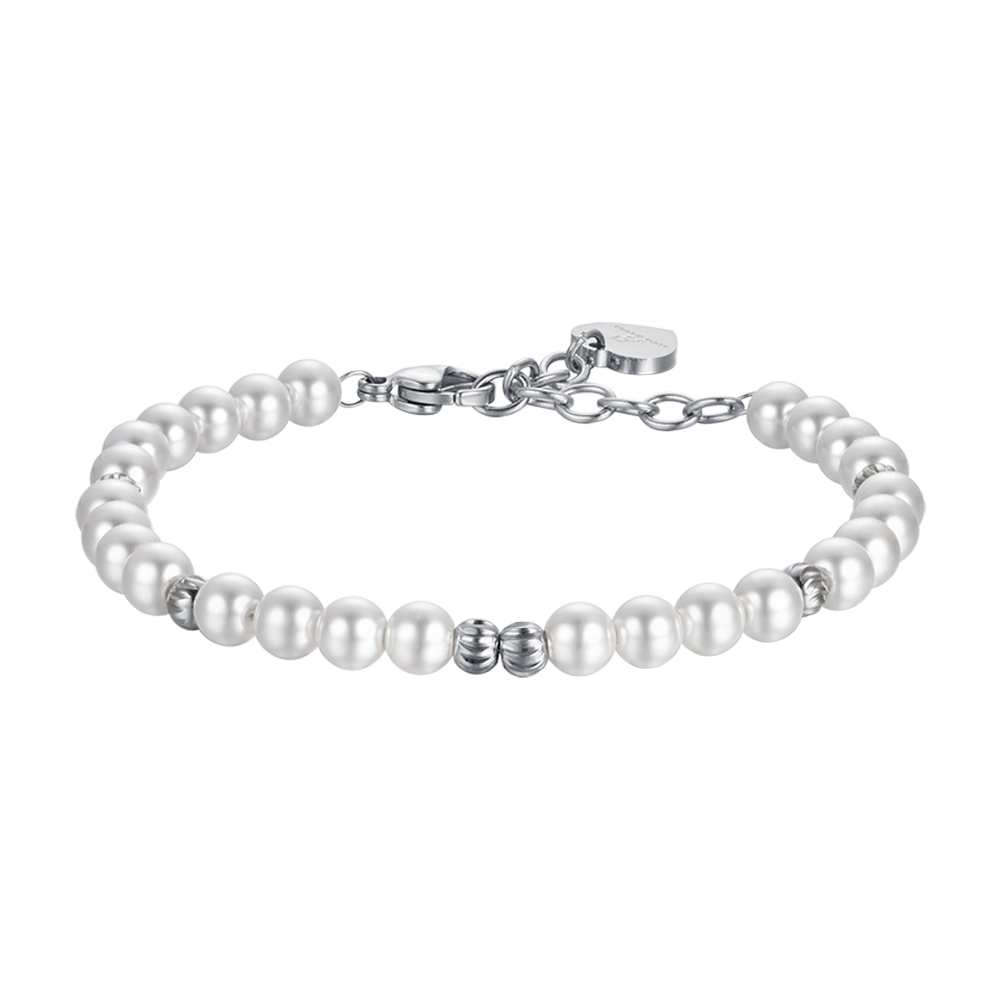 BRACELET FEMME EN ACIER AVEC PERLES ET ÉLÉMENTS EN ACIER