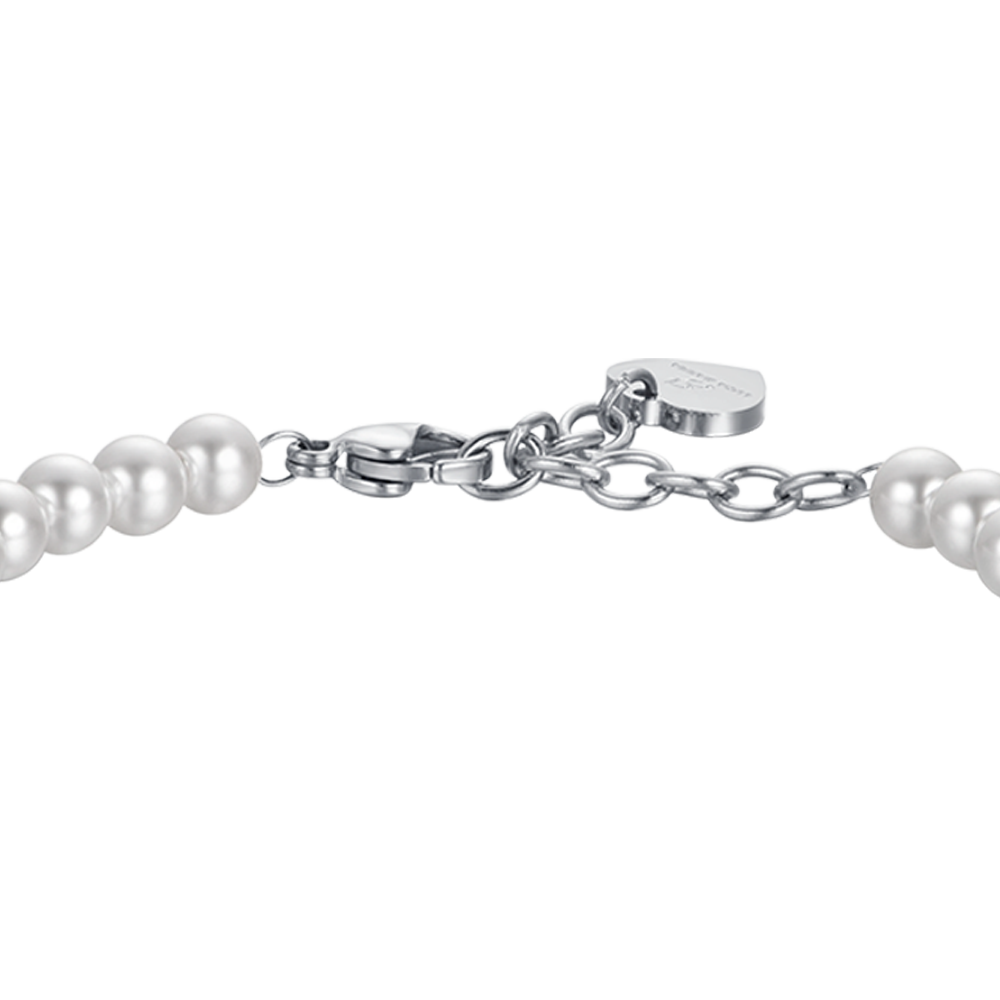 BRACELET FEMME EN ACIER AVEC PERLES ET ÉLÉMENTS EN ACIER