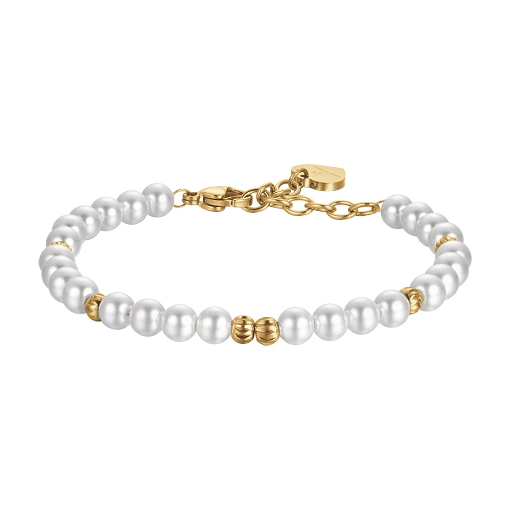 BRACELET FEMME EN ACIER DORÉ IP AVEC PERLES ET ÉLÉMENTS EN ACIER