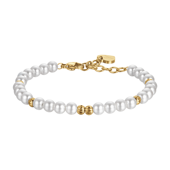 BRACELET FEMME EN ACIER DORÉ IP AVEC PERLES ET ÉLÉMENTS EN ACIER