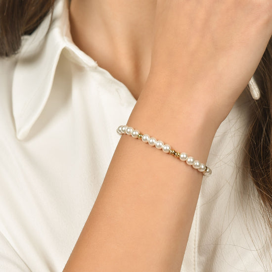 BRACELET FEMME EN ACIER DORÉ IP AVEC PERLES ET ÉLÉMENTS EN ACIER