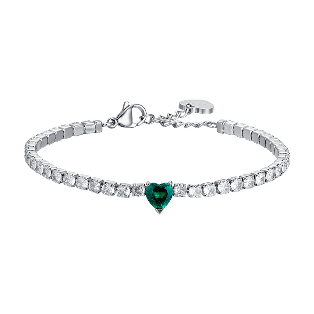 BRACELET DE TENNIS POUR FEMME EN ACIER AVEC CRISTAUX BLANCS ET COEUR EN CRISTAUX VERTS Luca Barra