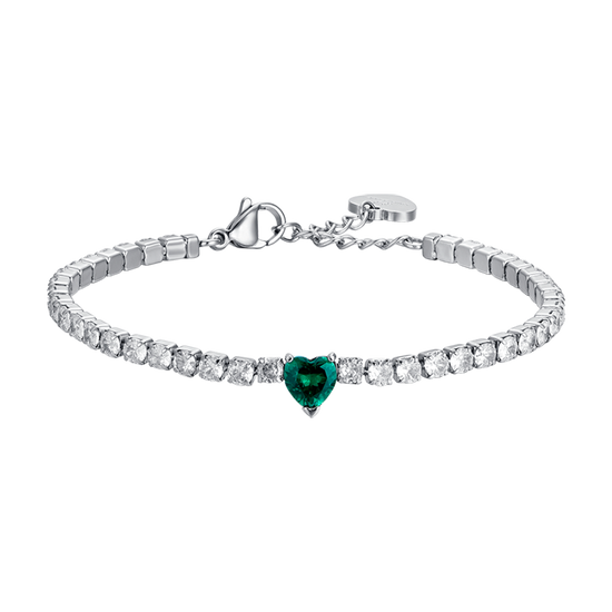 BRACELET DE TENNIS POUR FEMME EN ACIER AVEC CRISTAUX BLANCS ET COEUR EN CRISTAUX VERTS Luca Barra