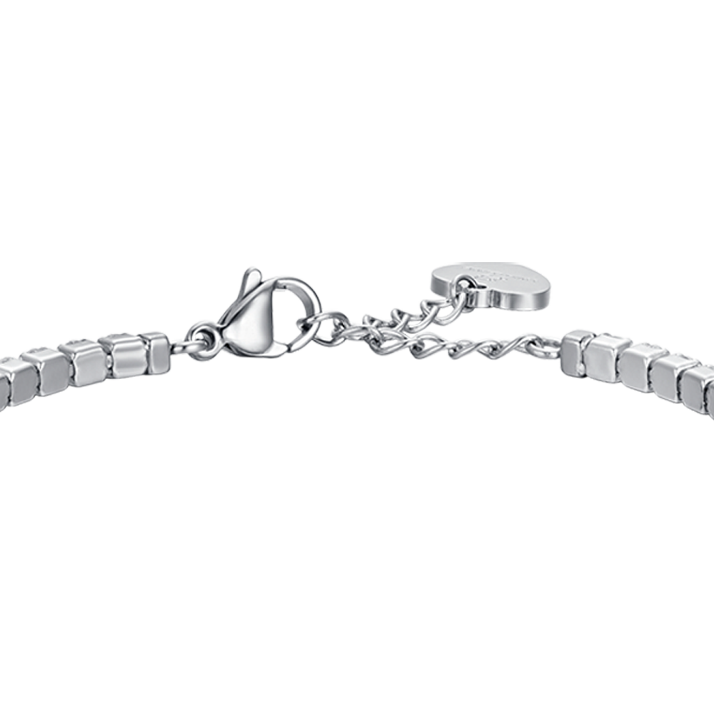 BRACELET DE TENNIS POUR FEMME EN ACIER AVEC CRISTAUX BLANCS ET COEUR EN CRISTAL VERT