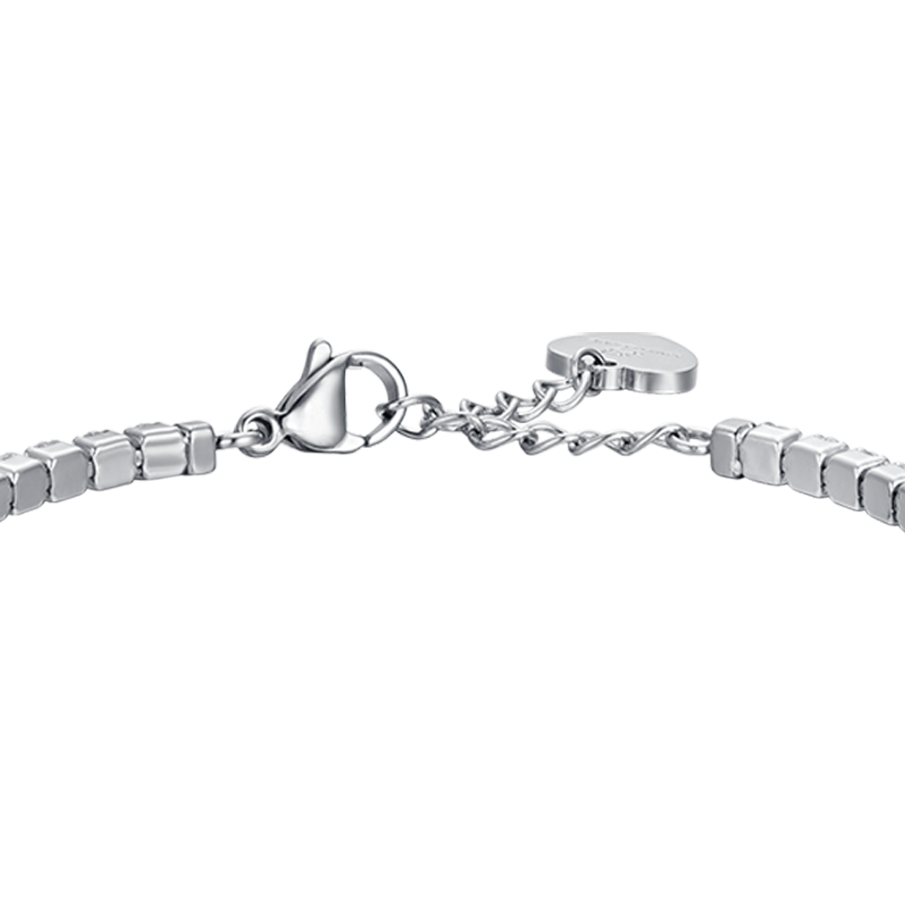 BRACELET DE TENNIS EN ACIER POUR FEMME AVEC CRISTAUX BLANCS ET COEUR EN CRISTAL BLEU