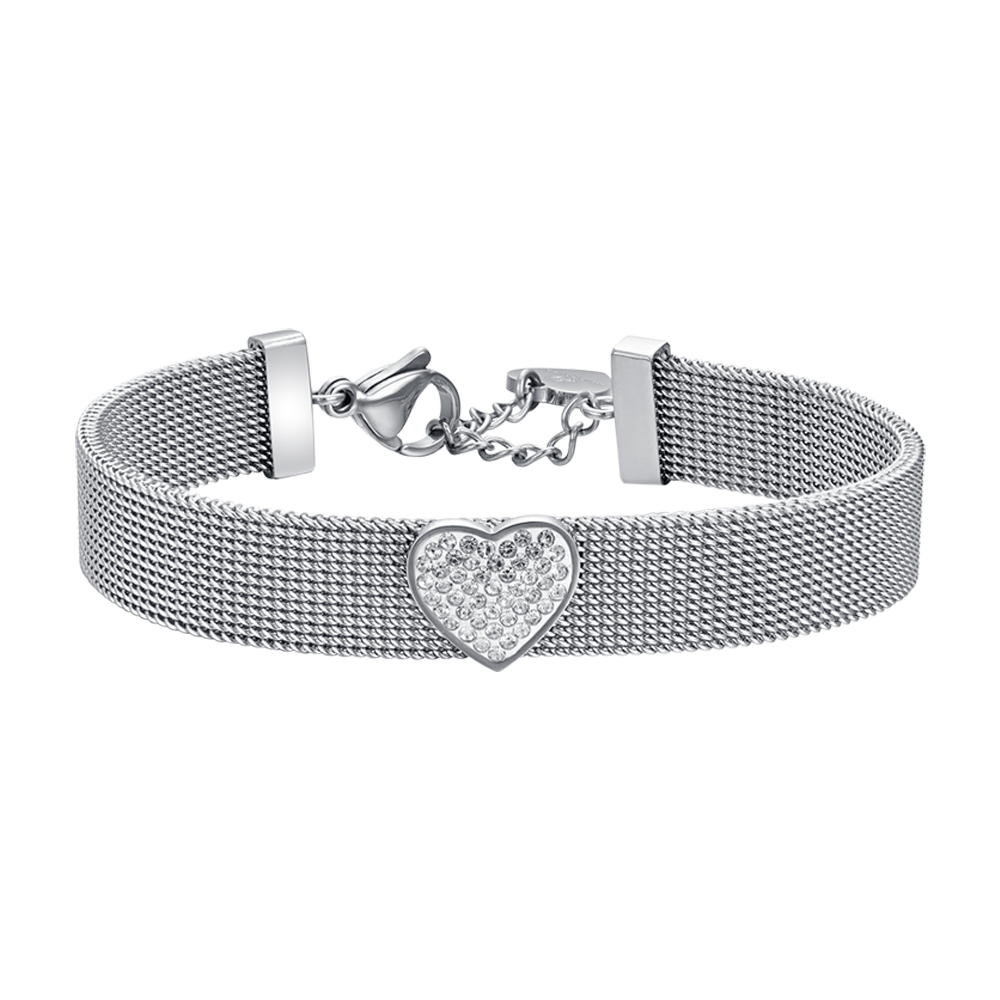 BRACELET FEMME MILANO EN ACIER AVEC COEUR ET CRISTAUX BLANCS