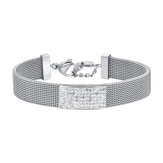 BRACELET FEMME MILANO EN MAILLE D'ACIER AVEC ÉLÉMENT EN CRISTAL BLANC