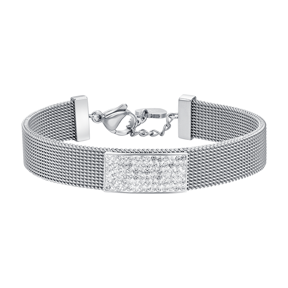 BRACELET FEMME MILANO EN MAILLE D'ACIER AVEC ÉLÉMENT EN CRISTAL BLANC