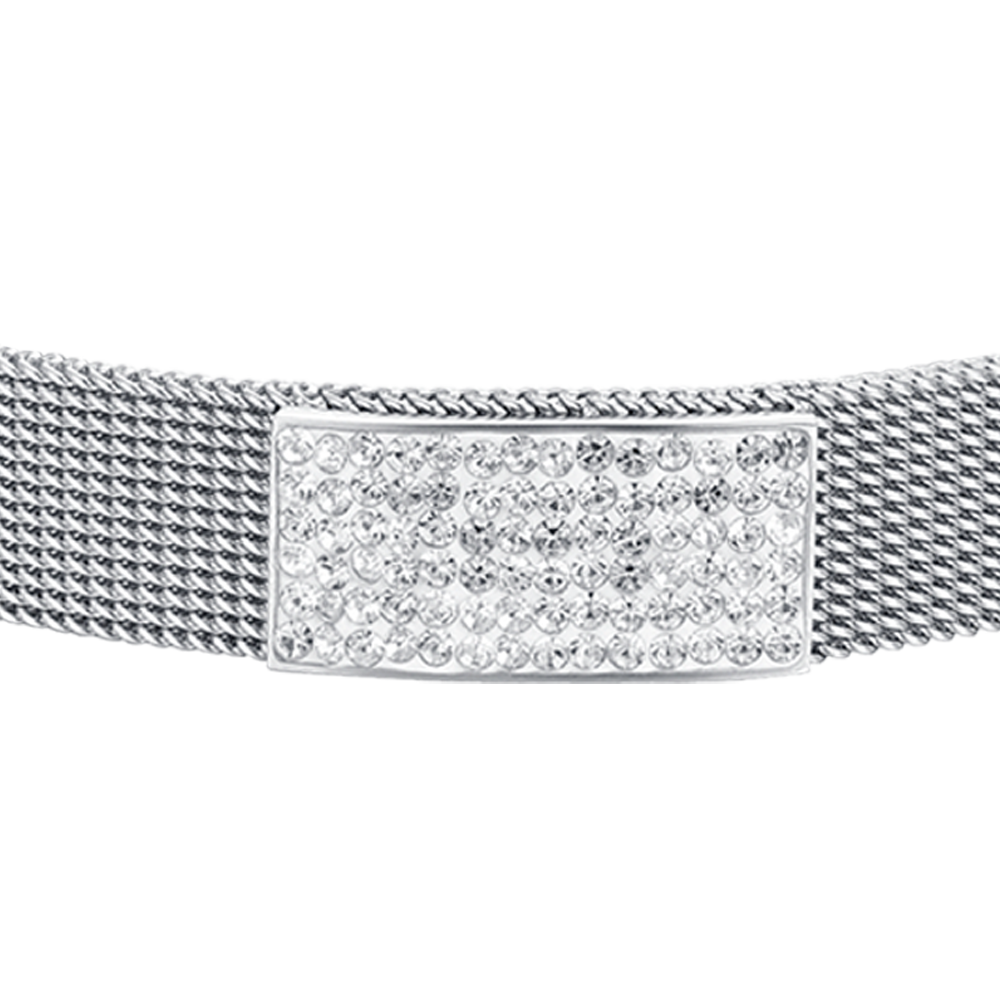 BRACELET FEMME MILANO EN MAILLE D'ACIER AVEC ÉLÉMENT EN CRISTAL BLANC