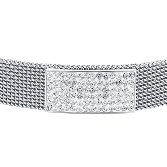 BRACELET FEMME MILANO EN MAILLE D'ACIER AVEC ÉLÉMENT EN CRISTAL BLANC