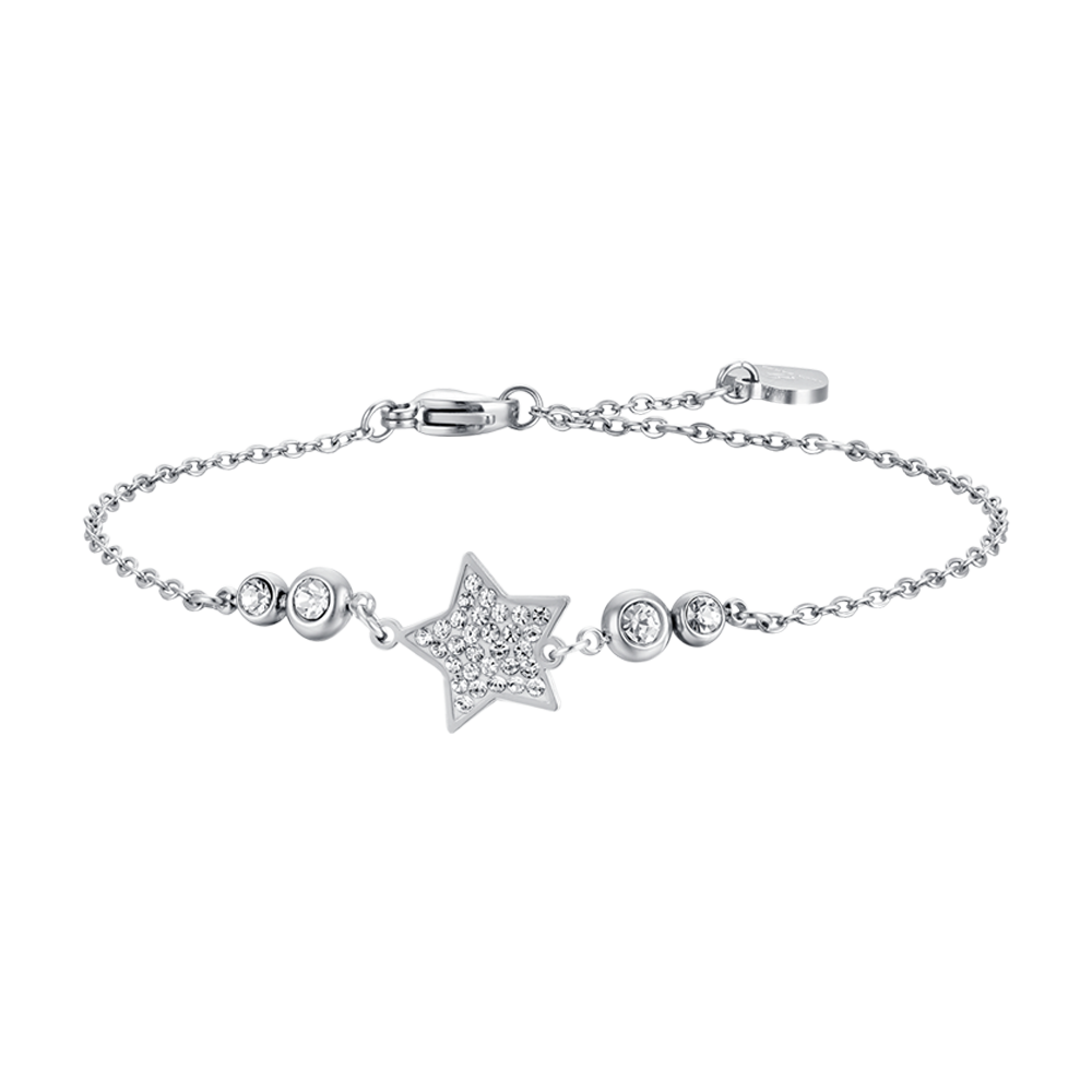 BRACELET EN ACIER POUR FEMME, ÉTOILE AVEC CRISTAUX BLANCS