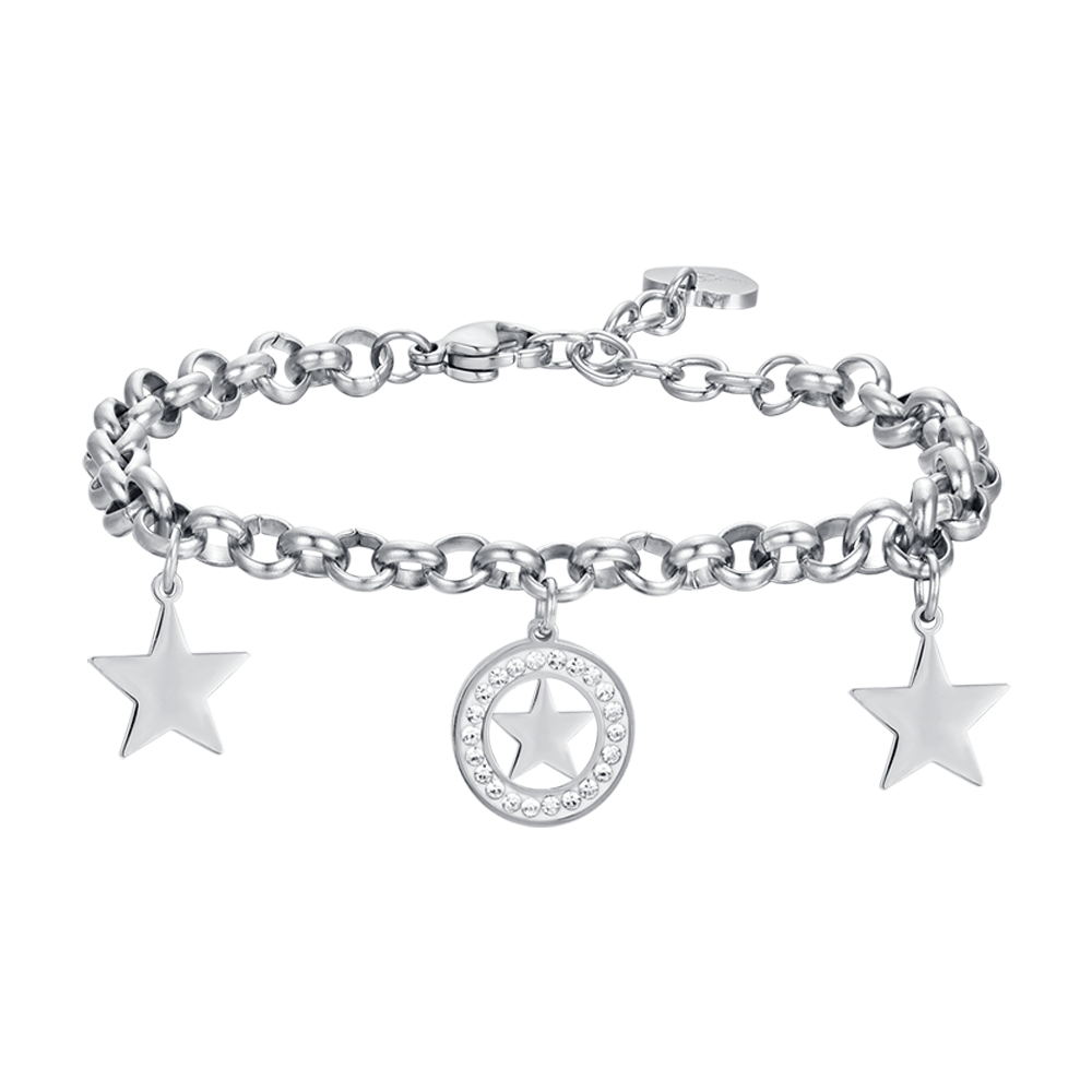 BRACELET FEMME EN ACIER DORÉ IP AVEC ÉTOILES ET CRISTAUX BLANCS