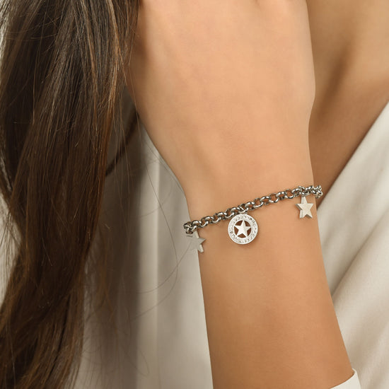 BRACELET FEMME EN ACIER DORÉ IP AVEC ÉTOILES ET CRISTAUX BLANCS