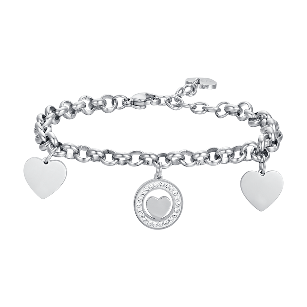 BRACELET FEMME EN ACIER DORÉ IP AVEC CŒURS ET CRISTAUX BLANCS