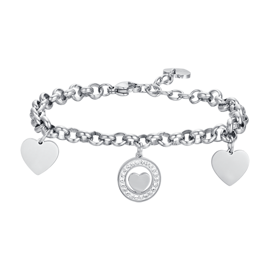 BRACELET FEMME EN ACIER DORÉ IP AVEC CŒURS ET CRISTAUX BLANCS