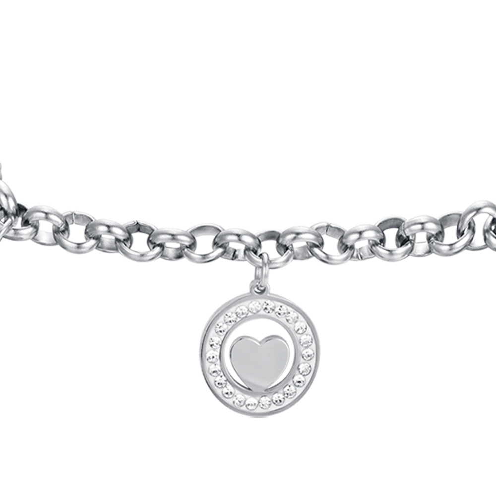 BRACELET FEMME EN ACIER DORÉ IP AVEC CŒURS ET CRISTAUX BLANCS