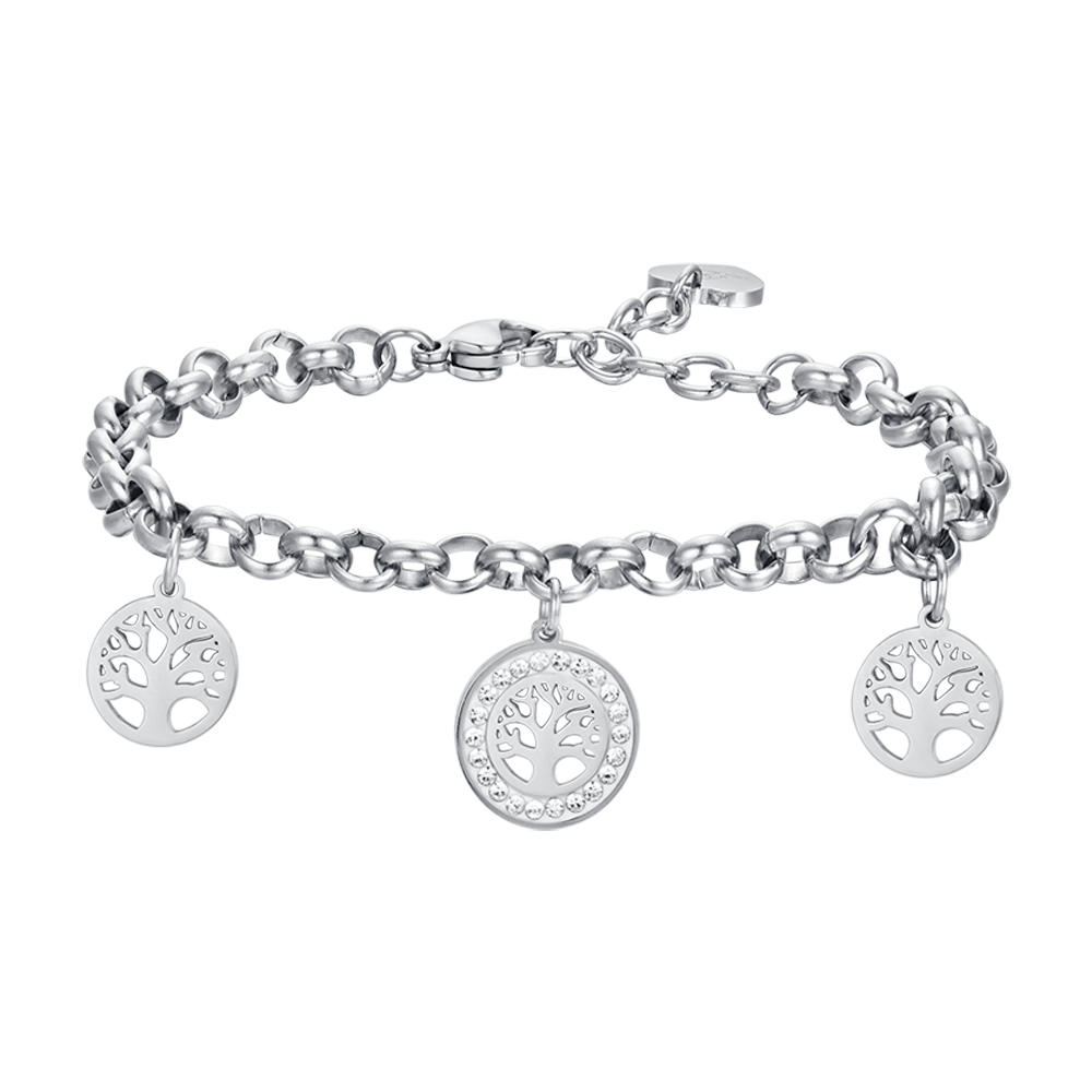 BRACELET POUR FEMME EN ACIER AVEC ARBRE DE VIE ET CRISTAUX BLANCS