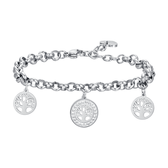 BRACELET POUR FEMME EN ACIER AVEC ARBRE DE VIE ET CRISTAUX BLANCS