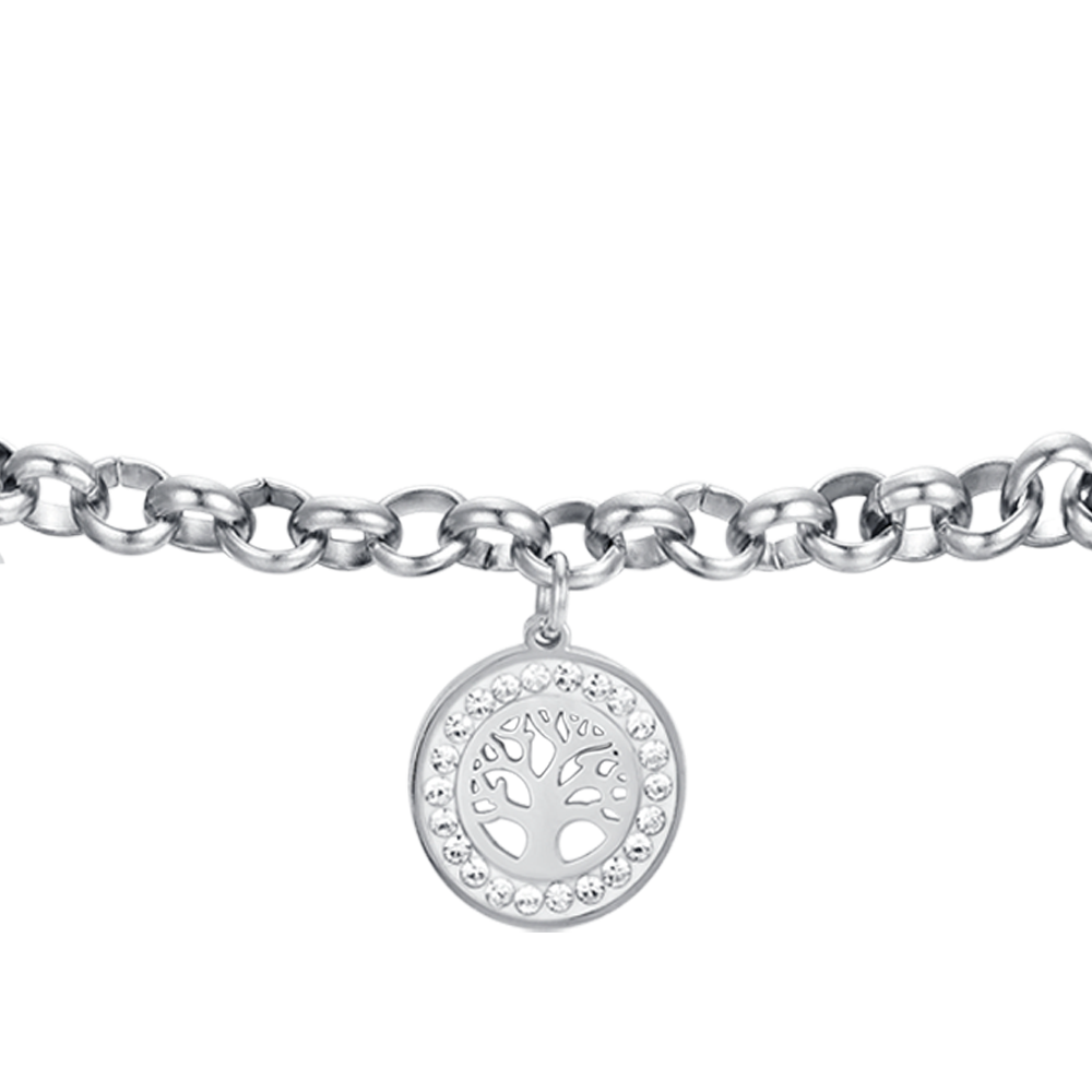 BRACELET POUR FEMME EN ACIER AVEC ARBRE DE VIE ET CRISTAUX BLANCS