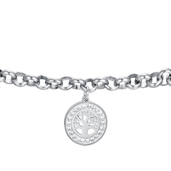 BRACELET POUR FEMME EN ACIER AVEC ARBRE DE VIE ET CRISTAUX BLANCS