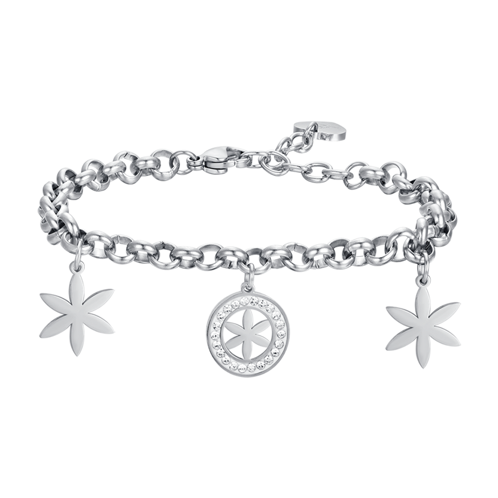 BRACELET POUR FEMME EN ACIER AVEC FLEUR DE VIE ET CRISTAUX BLANCS