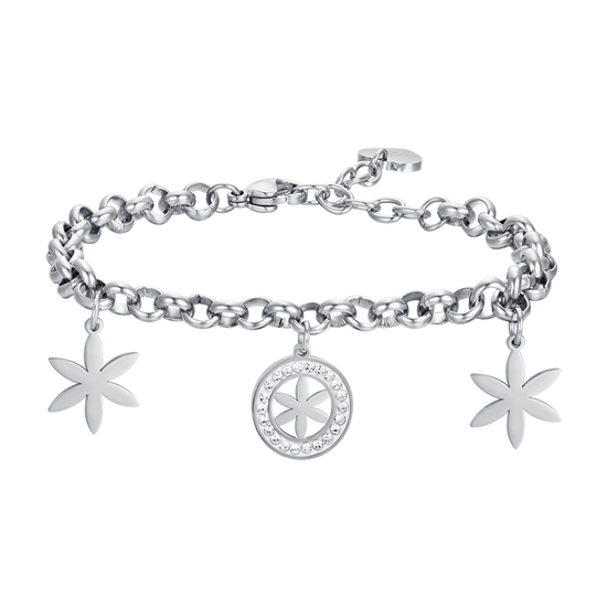 BRACELET POUR FEMME EN ACIER AVEC FLEUR DE VIE ET CRISTAUX BLANCS