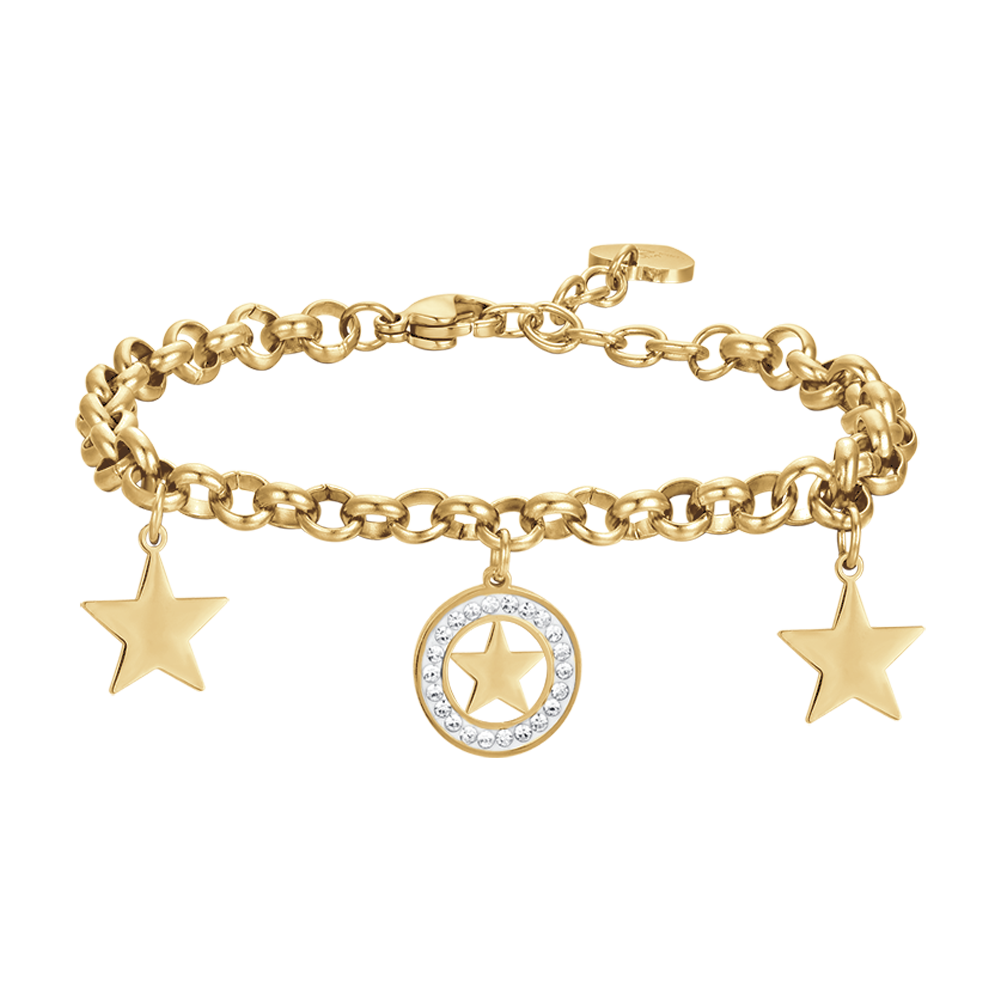 BRACELET FEMME EN ACIER DORÉ IP AVEC ÉTOILES ET CRISTAUX BLANCS