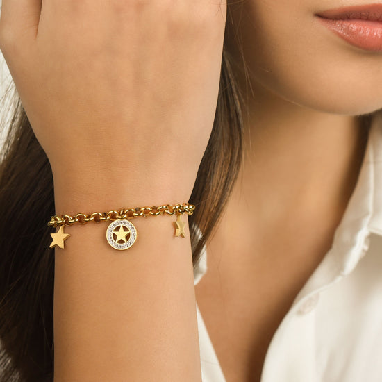 BRACELET FEMME EN ACIER DORÉ IP AVEC ÉTOILES ET CRISTAUX BLANCS