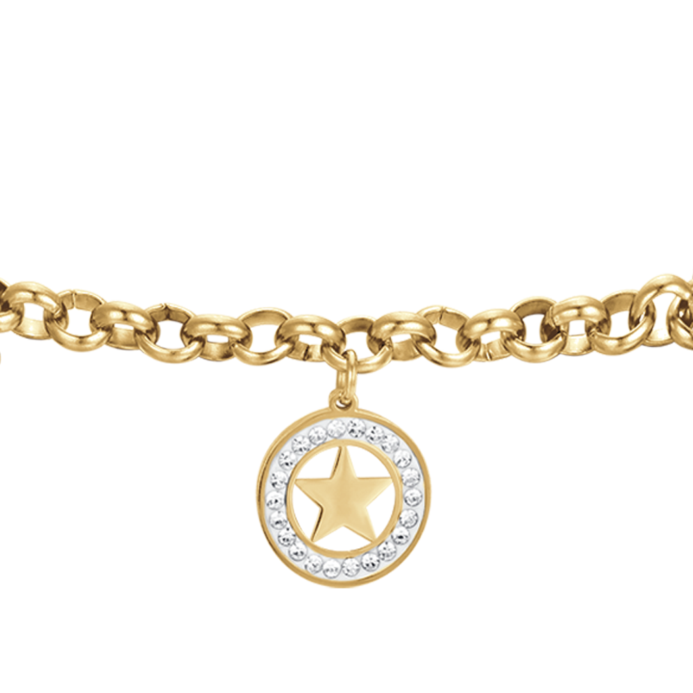 BRACELET FEMME EN ACIER DORÉ IP AVEC ÉTOILES ET CRISTAUX BLANCS