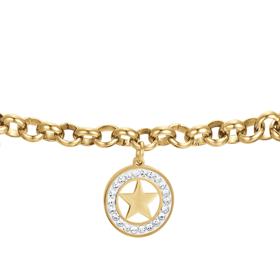 BRACELET FEMME EN ACIER DORÉ IP AVEC ÉTOILES ET CRISTAUX BLANCS