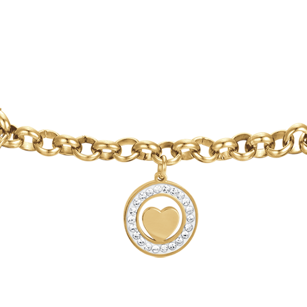 BRACELET FEMME EN ACIER DORÉ IP AVEC CŒURS ET CRISTAUX BLANCS