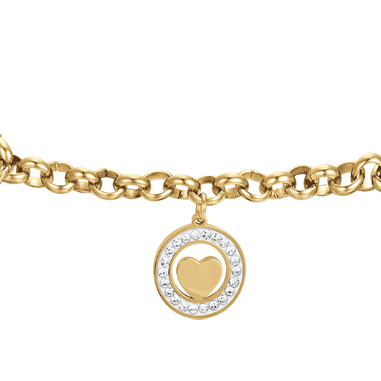 BRACELET FEMME EN ACIER DORÉ IP AVEC CŒURS ET CRISTAUX BLANCS