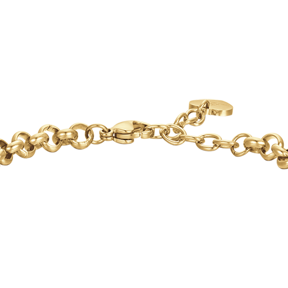 BRACELET FEMME EN ACIER DORÉ IP AVEC CŒURS ET CRISTAUX BLANCS