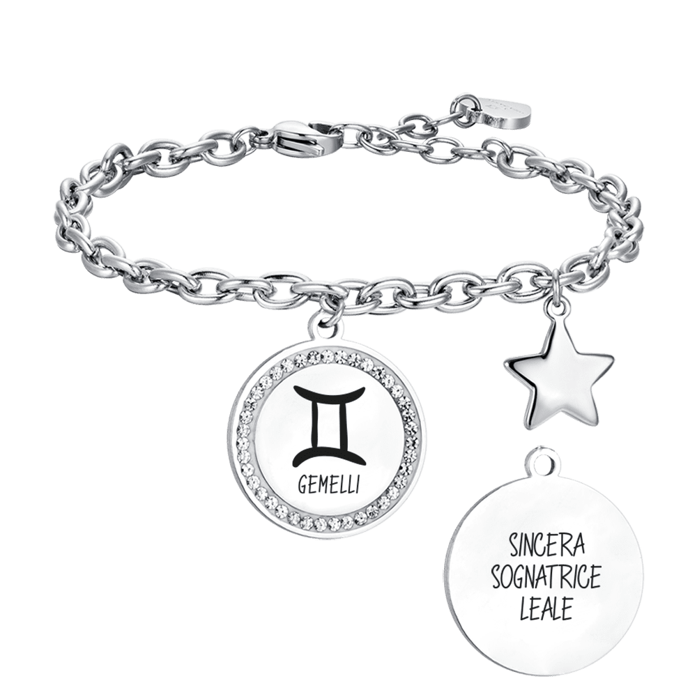 BRACELET FEMME EN ACIER SIGNE DU ZODIAQUE PLAQUE GÉMEAUX