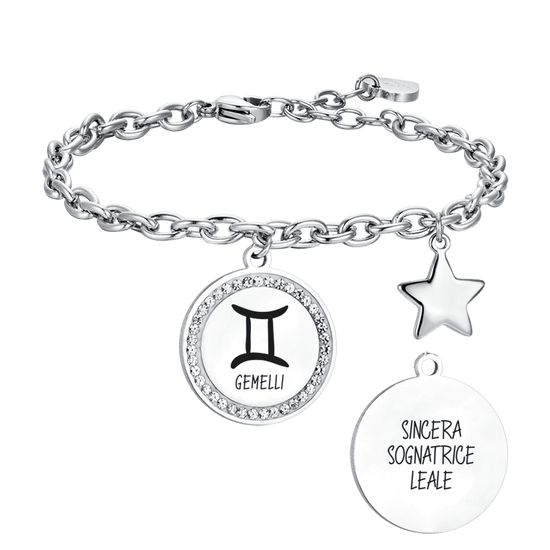 BRACELET FEMME EN ACIER SIGNE DU ZODIAQUE PLAQUE GÉMEAUX